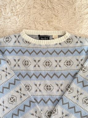 Vintage Light Blue & Gray Patterned Sweater